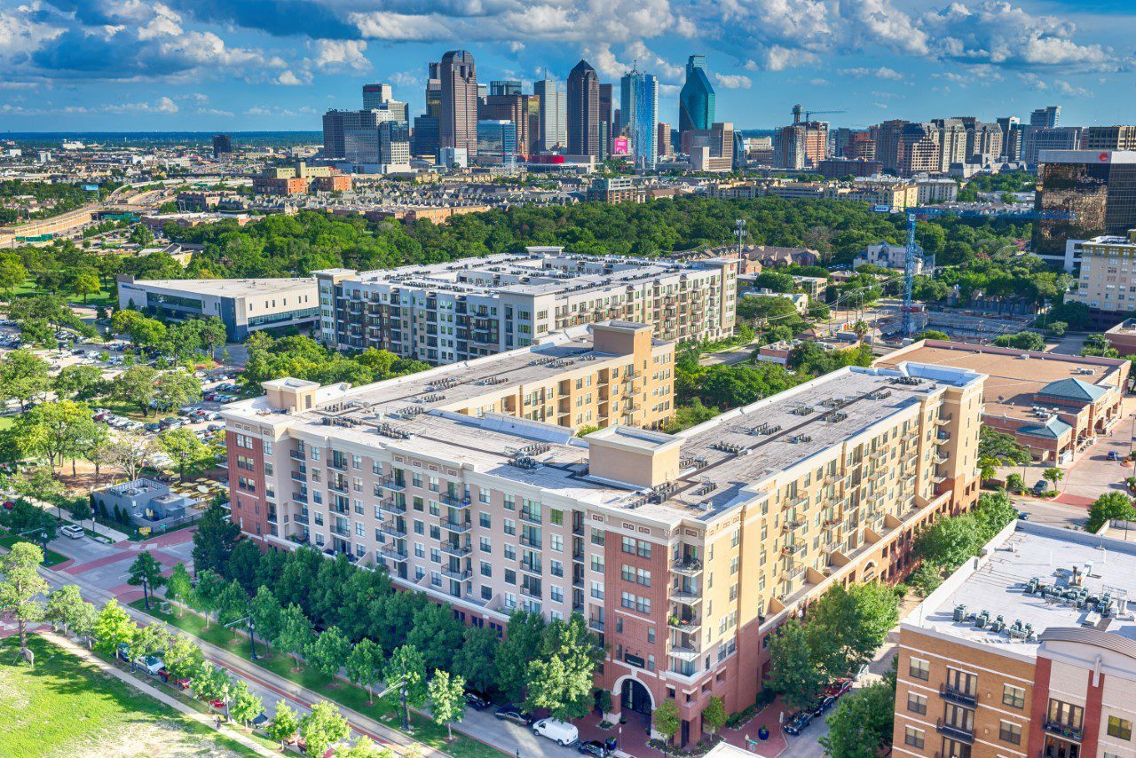 Looking out at the Dallas skyline from McKinney Ave in uptown.